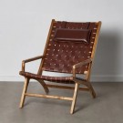 Lenestol brunt teak tre skinn 66x97x90 thumbnail