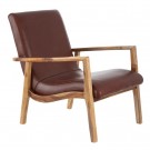 ARMCHAIR BROWN TEAK WOOD-LEATHER ROOM 65 X 76 X 83 CM thumbnail
