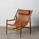 Lenestol brunt teak tre skinn 70x82x88 thumbnail