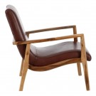 ARMCHAIR BROWN TEAK WOOD-LEATHER ROOM 65 X 76 X 83 CM thumbnail