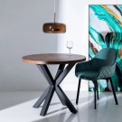 Moderne rundt spisebord i brun-svart MDF og metall – 90x90 cm | Perfekt for kjøkken og stue