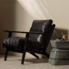 WOOOD HOUSTON ARMCHAIR REAL LEATHER BLACK thumbnail