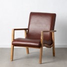 ARMCHAIR BROWN TEAK WOOD-LEATHER ROOM 65 X 76 X 83 CM thumbnail