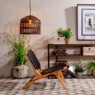 Lenestol svart teak tre skinn87x83x66 thumbnail