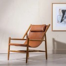 Lenestol brunt teak tre skinn 70x82x88 thumbnail