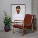 ARMCHAIR BROWN TEAK WOOD-LEATHER ROOM 65 X 76 X 83 CM thumbnail