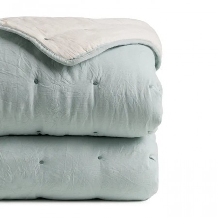 Sengeteppe vendbar krem-azul 180x260