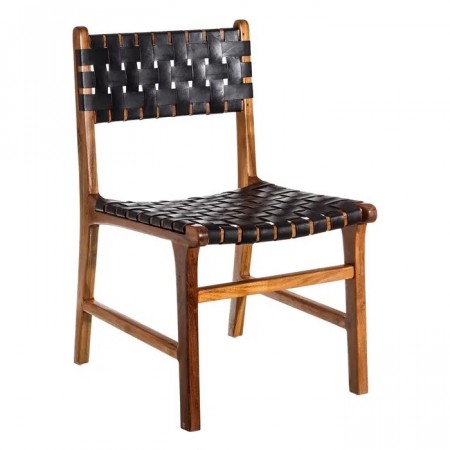 Spisestol svart teak tre-skinn 56x48x80