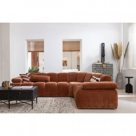 WOOOD MOJO CORNER SOFA RIGHT WOVEN RIB FABRIC RUST BROWN