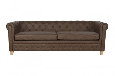 COUCH POLYESTER WOOD 216X78X70 3 SEATS BROWN