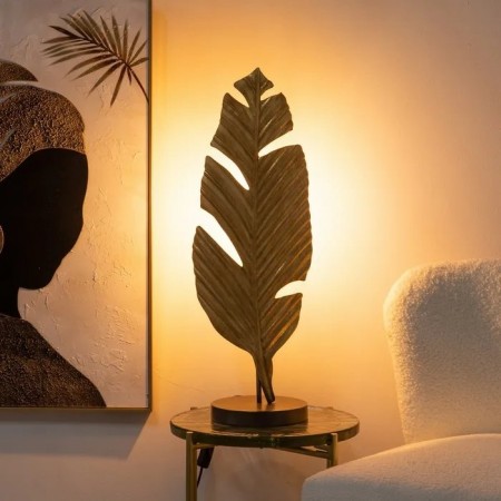 TABLE LAMP LEAVE GOLD-BLACK METAL 24 X 24 X 65 CM