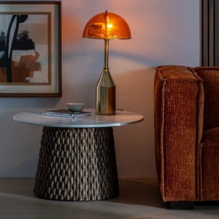 MAIN TABLE WHITE-BROWN MARBLE/WOOD ROOM 80 X 80 X 49 CM
